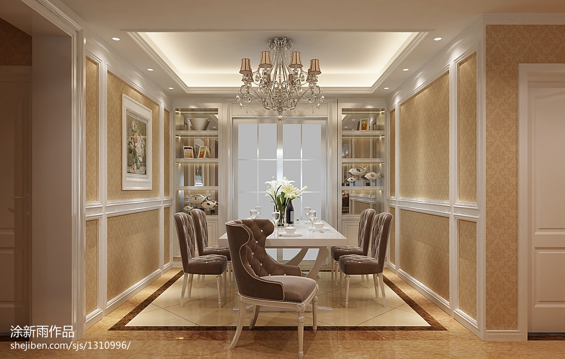 歐式溫馨餐廳 吊頂與吊燈裝修設計效果圖賞析